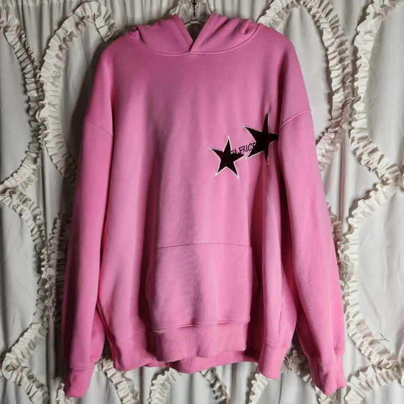 Aelfric Eden Star Print Color Contrast Hoodie Pink Size Large - Picture 2 of 6